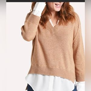 Brochu Walker Camel White Underlayer The Looker Layered V-Neck Sweaters l